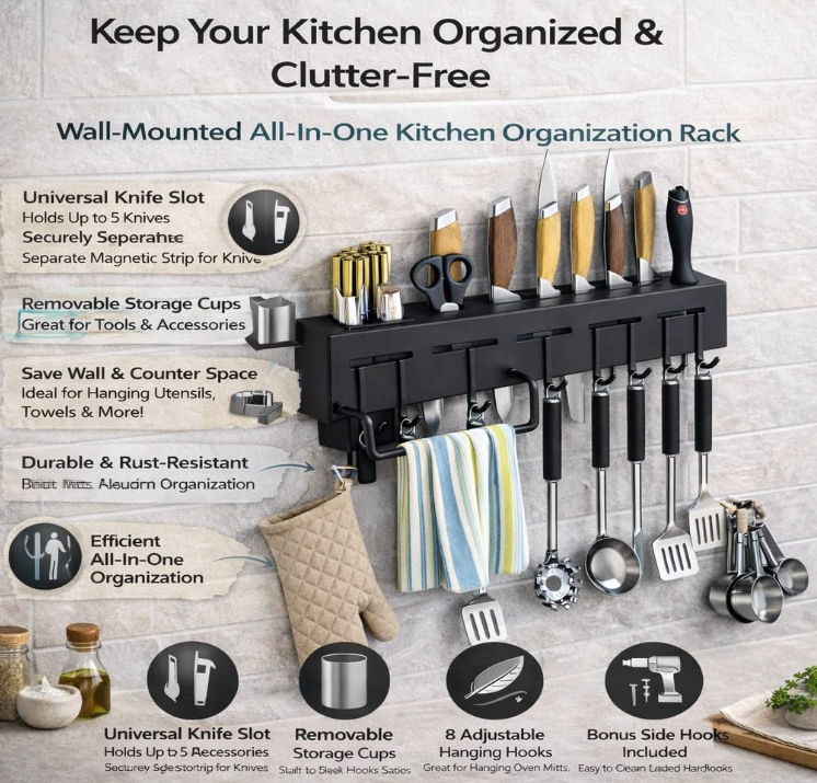 Kitchen Shelf Wall Mount Knife Holder,T