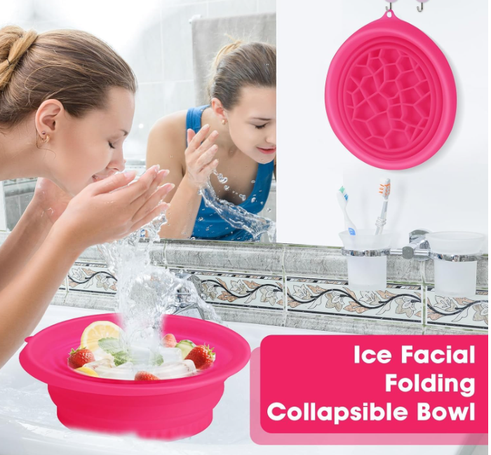1 Pis Pink Face Ice Bath Bowl with , Flexible Facial Ice Mold for Glowing Skin