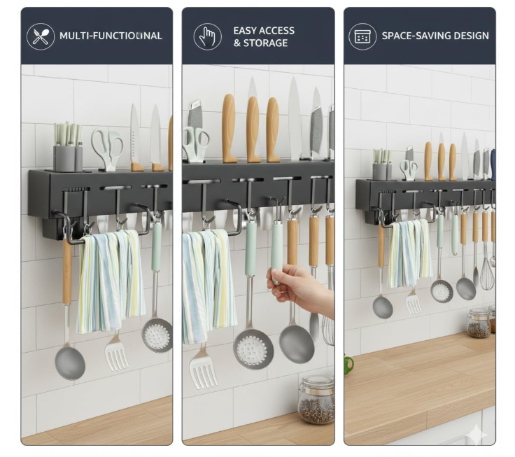 Kitchen Shelf Wall Mount Knife Holder,T