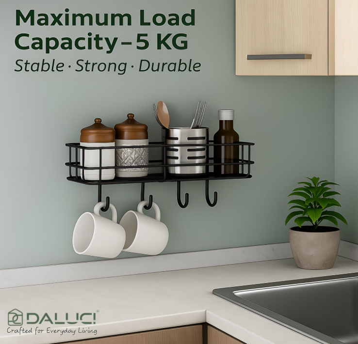 2 piece Powder Coated Self-Adhesive Shower Bathroom Shelf With Hooks