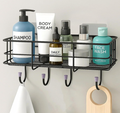 2 piece Powder Coated Self-Adhesive Shower Bathroom Shelf With Hooks