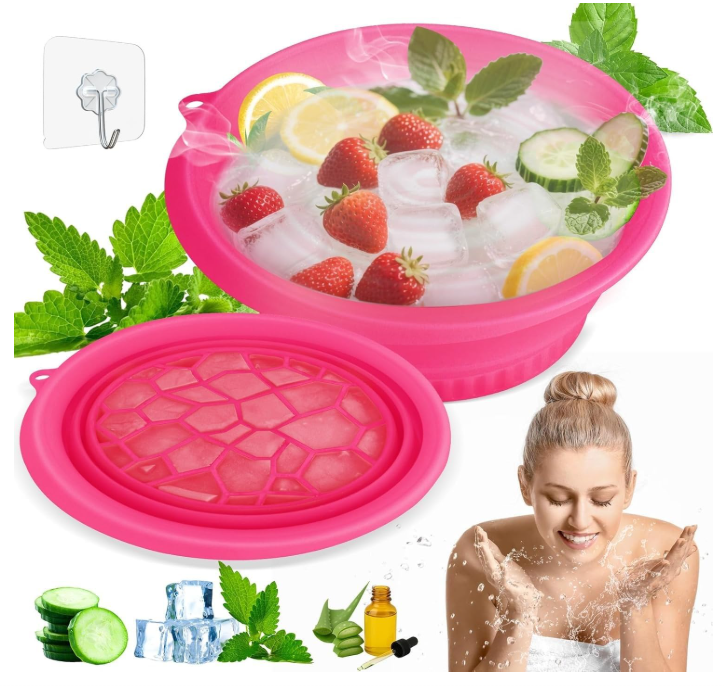 1 Pis Pink Face Ice Bath Bowl with , Flexible Facial Ice Mold for Glowing Skin