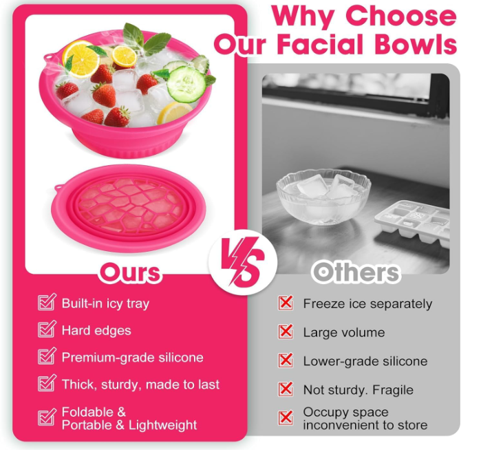 1 Pis Pink Face Ice Bath Bowl with , Flexible Facial Ice Mold for Glowing Skin