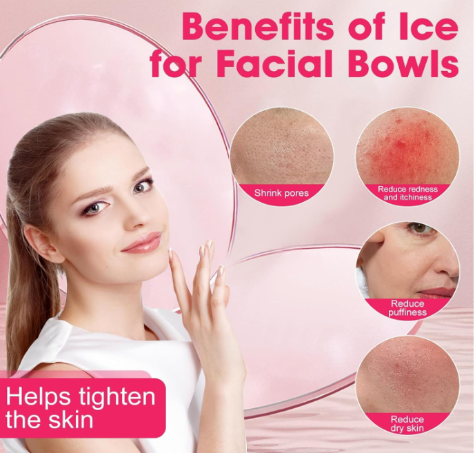 1 Pis Pink Face Ice Bath Bowl with , Flexible Facial Ice Mold for Glowing Skin