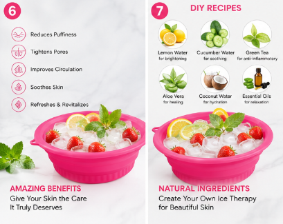 1 Pis Pink Face Ice Bath Bowl with , Flexible Facial Ice Mold for Glowing Skin